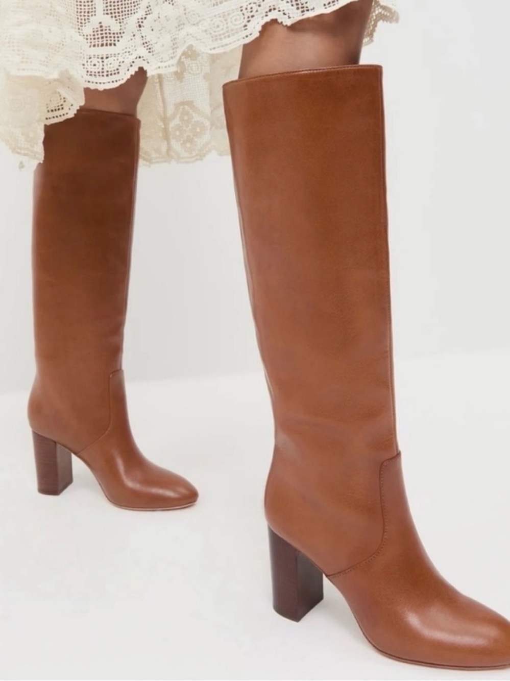 Loeffler Randall Tall Tan Leather Block Heel Boots